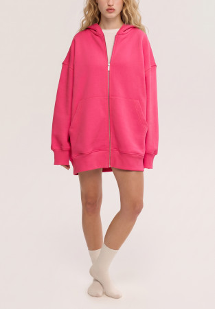 Pink fleece-lined oversize zippered hoodie